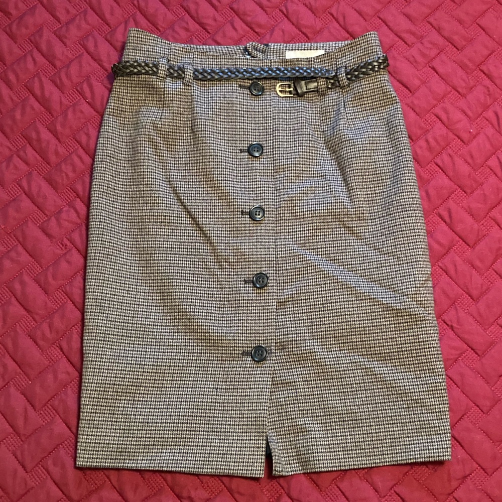 Houndstooth Pencil Skirt With Belt 💼